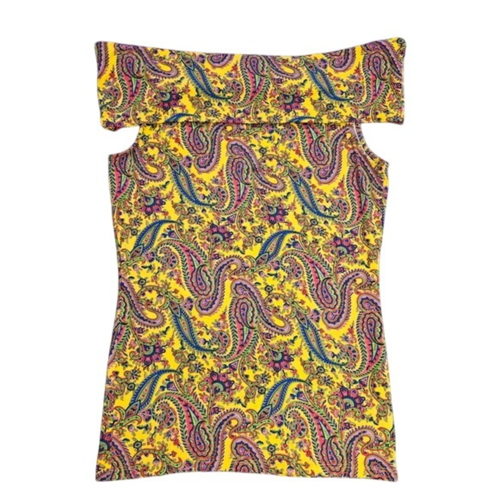 Lauren Ralph Lauren Yellow Paisley Off The Shoulder Top‎ Viscose Blend Medium